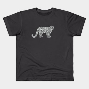 Snow Leopard Ink Art - on dark colors Kids T-Shirt